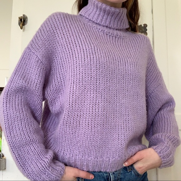 Chunky Knit Lavender Turtleneck Sweater 